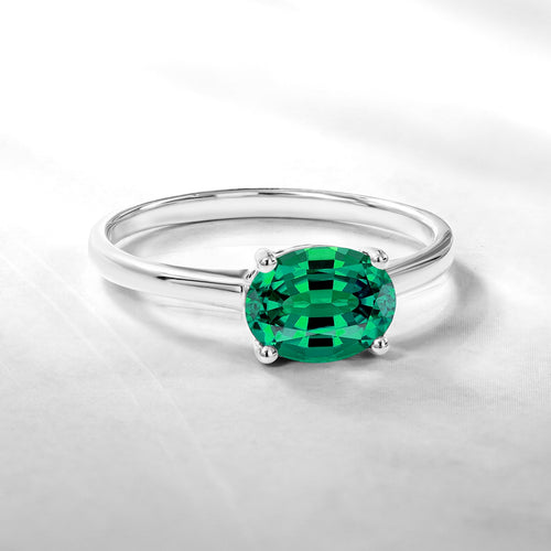 1.25 Carat Oval Cut Oval SWAROVSKI - May Birthstone Solitaire Engagement Ring in 18k White Gold Over Silver