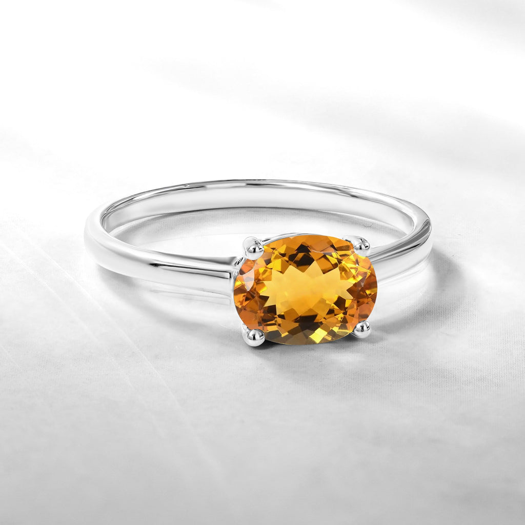 1.25 Carat Oval Cut Citrine SWAROVSKI - November Birthstone Solitaire Engagement Ring in 18k White Gold Over Silver