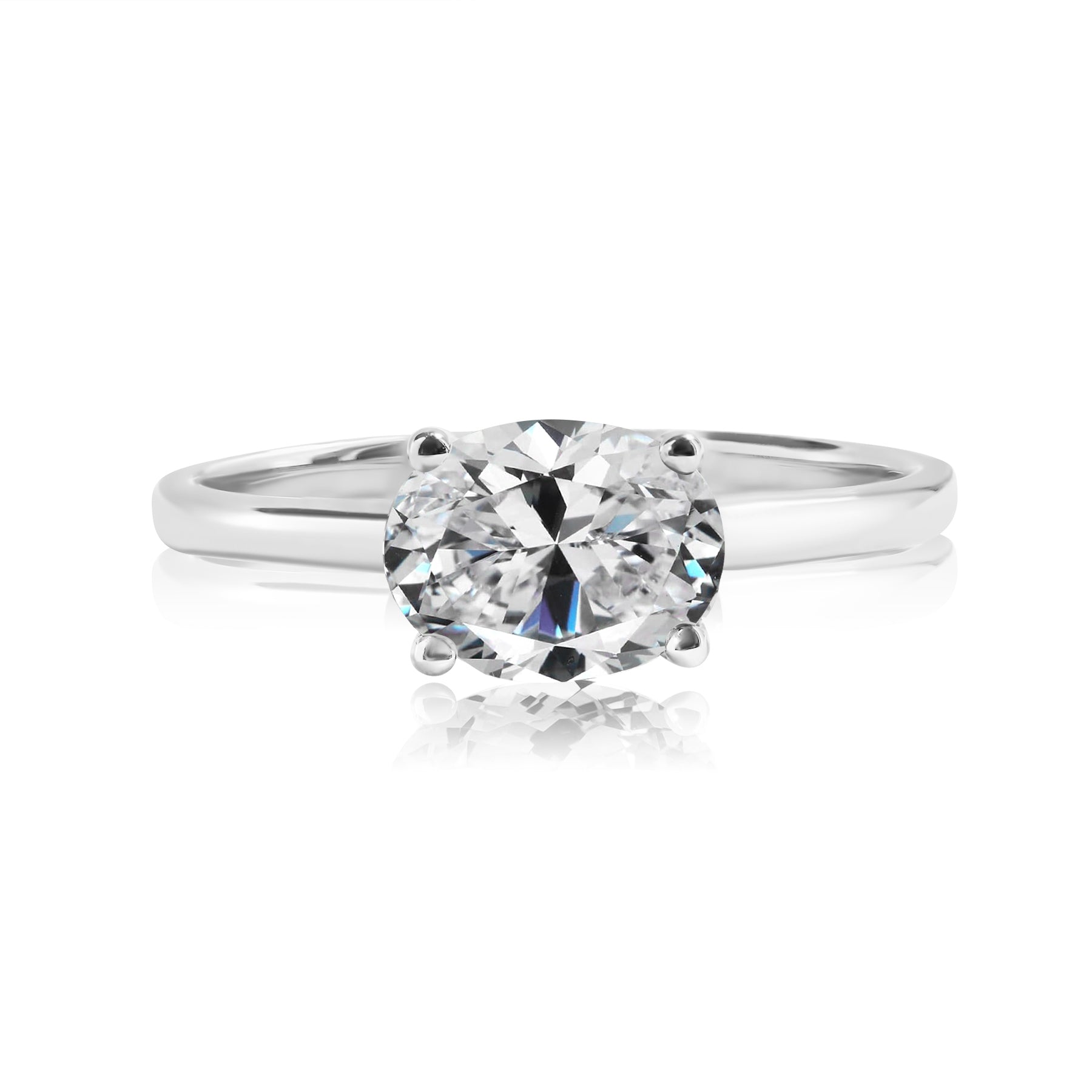 1.25 Carat Oval Cut Cubic Zirconia SWAROVSKI - April Birthstone Solitaire Engagement Ring in 18k White Gold Over Silver