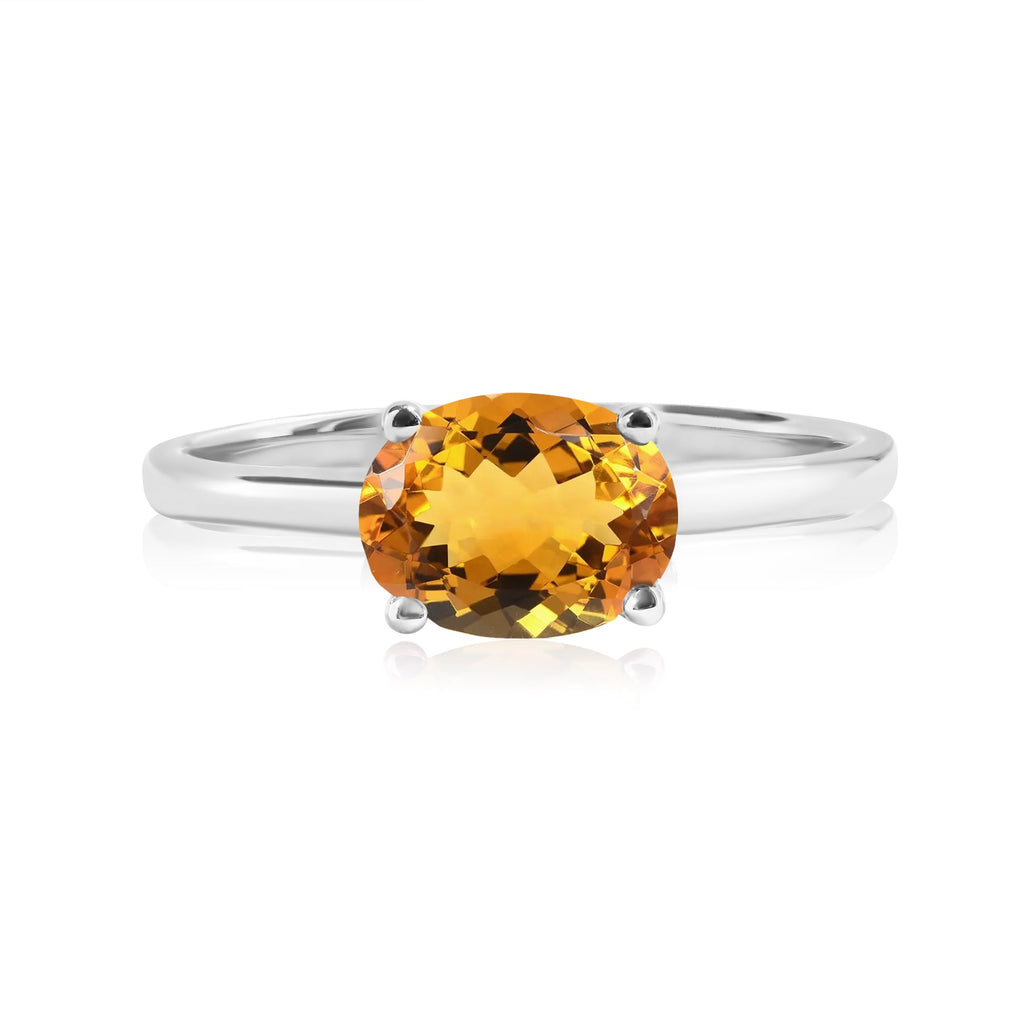 1.25 Carat Oval Cut Citrine SWAROVSKI - November Birthstone Solitaire Engagement Ring in 18k White Gold Over Silver