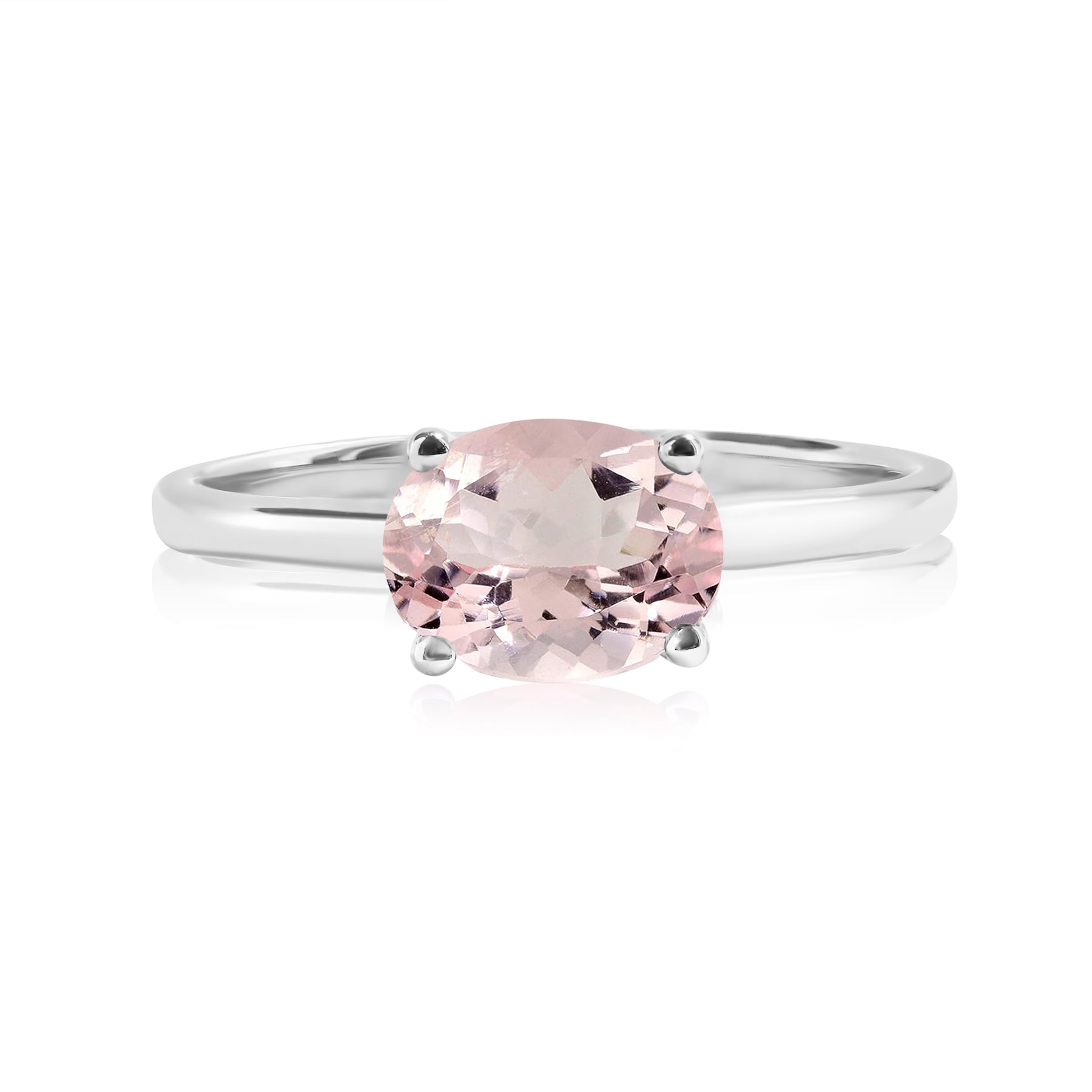 1.25 Carat Oval Cut Pink Tourmaline SWAROVSKI - October Birthstone Solitaire Engagement Ring in 18k White Gold Over Silver