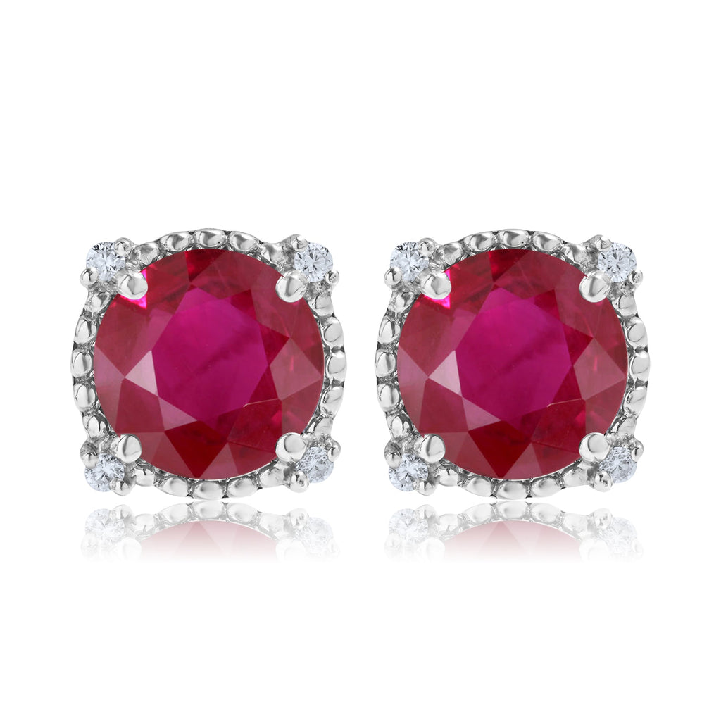 JeenMata 3.5 Carat Round Cut July Birthstone Stud Earrings - Halo Milgrain Earrings in 18K White Gold Plating for Women