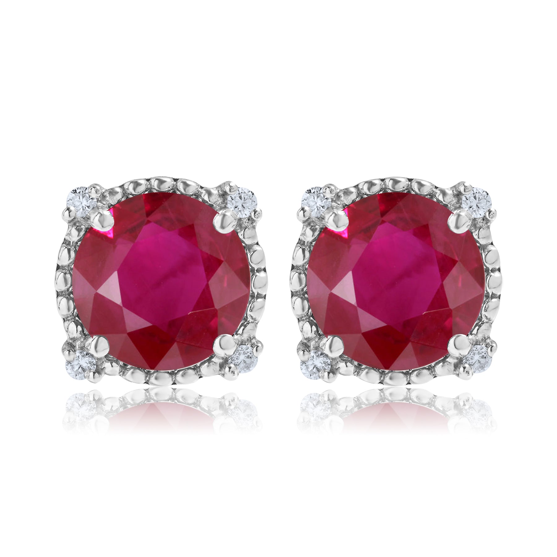 JeenMata 3.5 Carat Round Cut July Birthstone Stud Earrings - Halo Milgrain Earrings in 18K White Gold Plating for Women