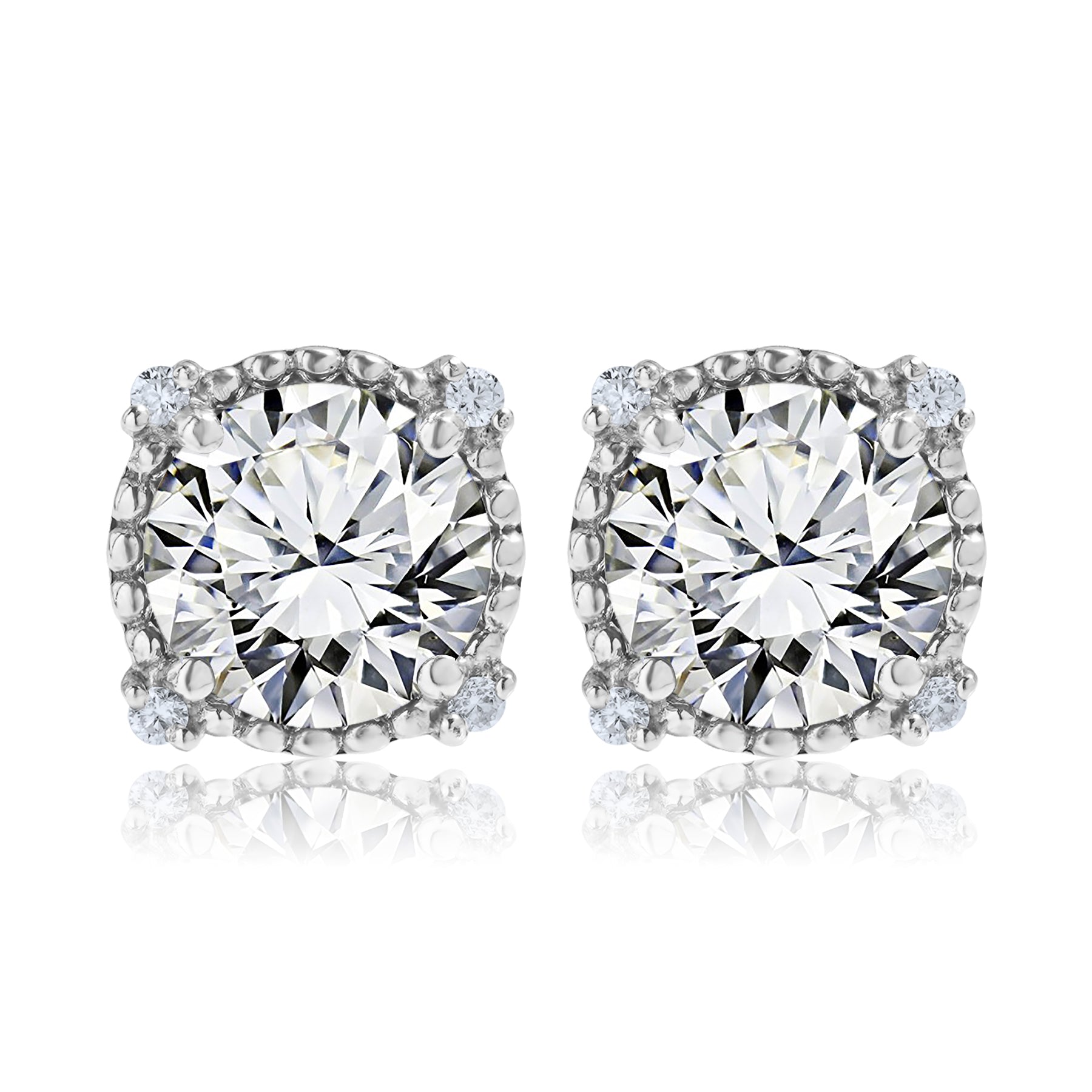 JeenMata 3.5 Carat Round Cut April Birthstone Stud Earrings - Halo Milgrain Earrings in 18K White Gold Plating for Women
