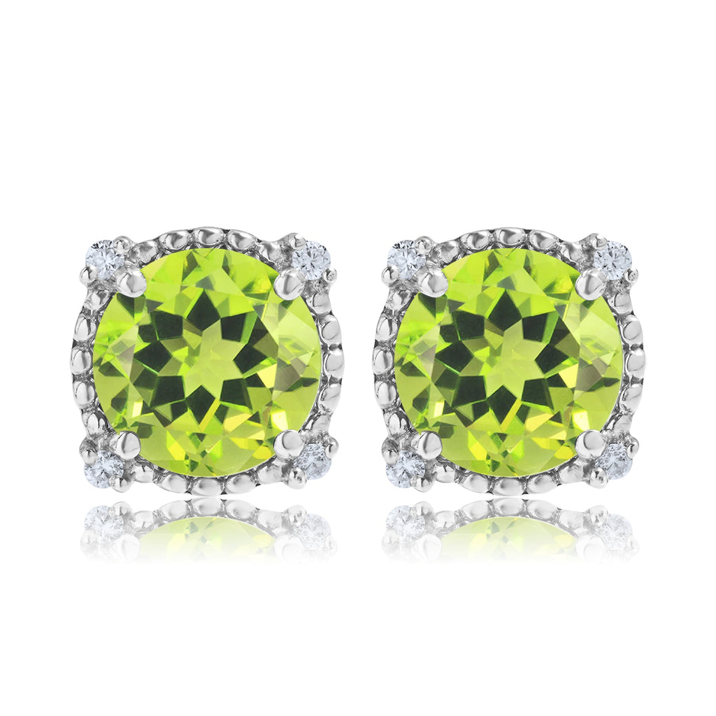 JeenMata 3.5 Carat Round Cut August Birthstone Stud Earrings - Halo Milgrain Earrings in 18K White Gold Plating for Women