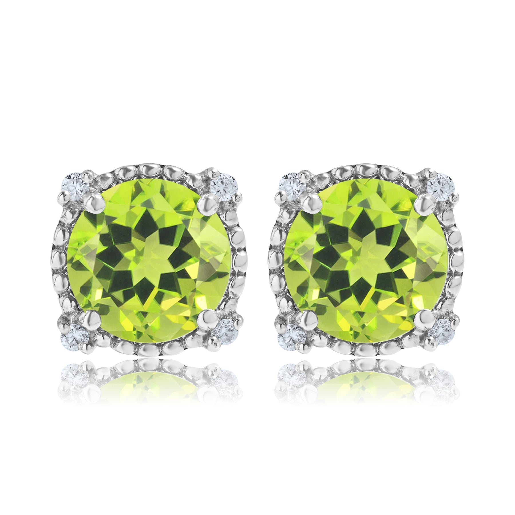 JeenMata 3.5 Carat Round Cut August Birthstone Stud Earrings - Halo Milgrain Earrings in 18K White Gold Plating for Women
