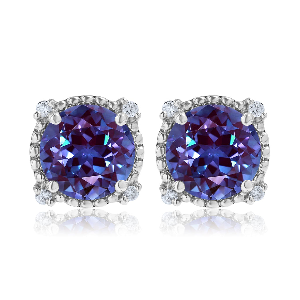 JeenMata 3.5 Carat Round Cut June Birthstone Stud Earrings - Halo Milgrain Earrings in 18K White Gold Plating for Women