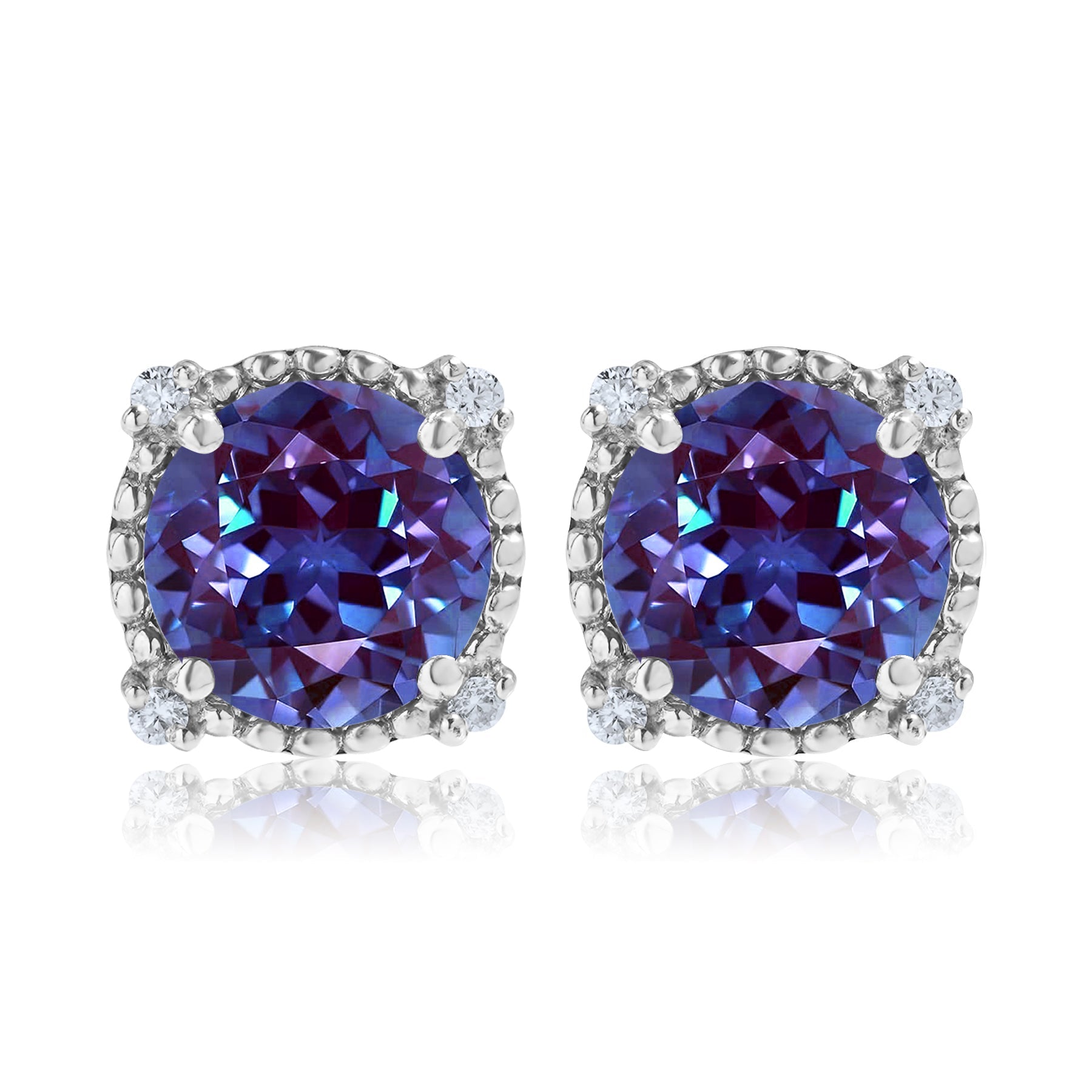 JeenMata 3.5 Carat Round Cut June Birthstone Stud Earrings - Halo Milgrain Earrings in 18K White Gold Plating for Women