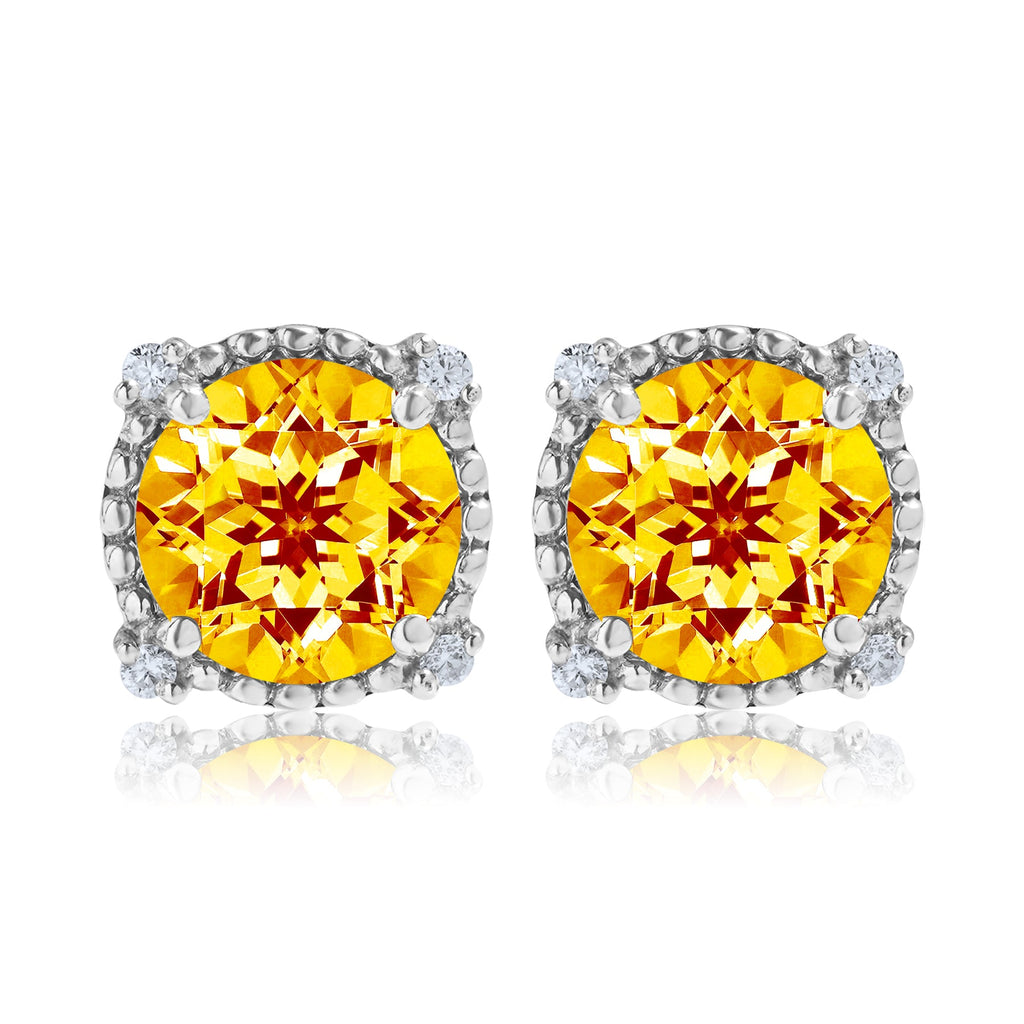 JeenMata 3.5 Carat Round Cut November Birthstone Stud Earrings - Halo Milgrain Earrings in 18K White Gold Plating for Women