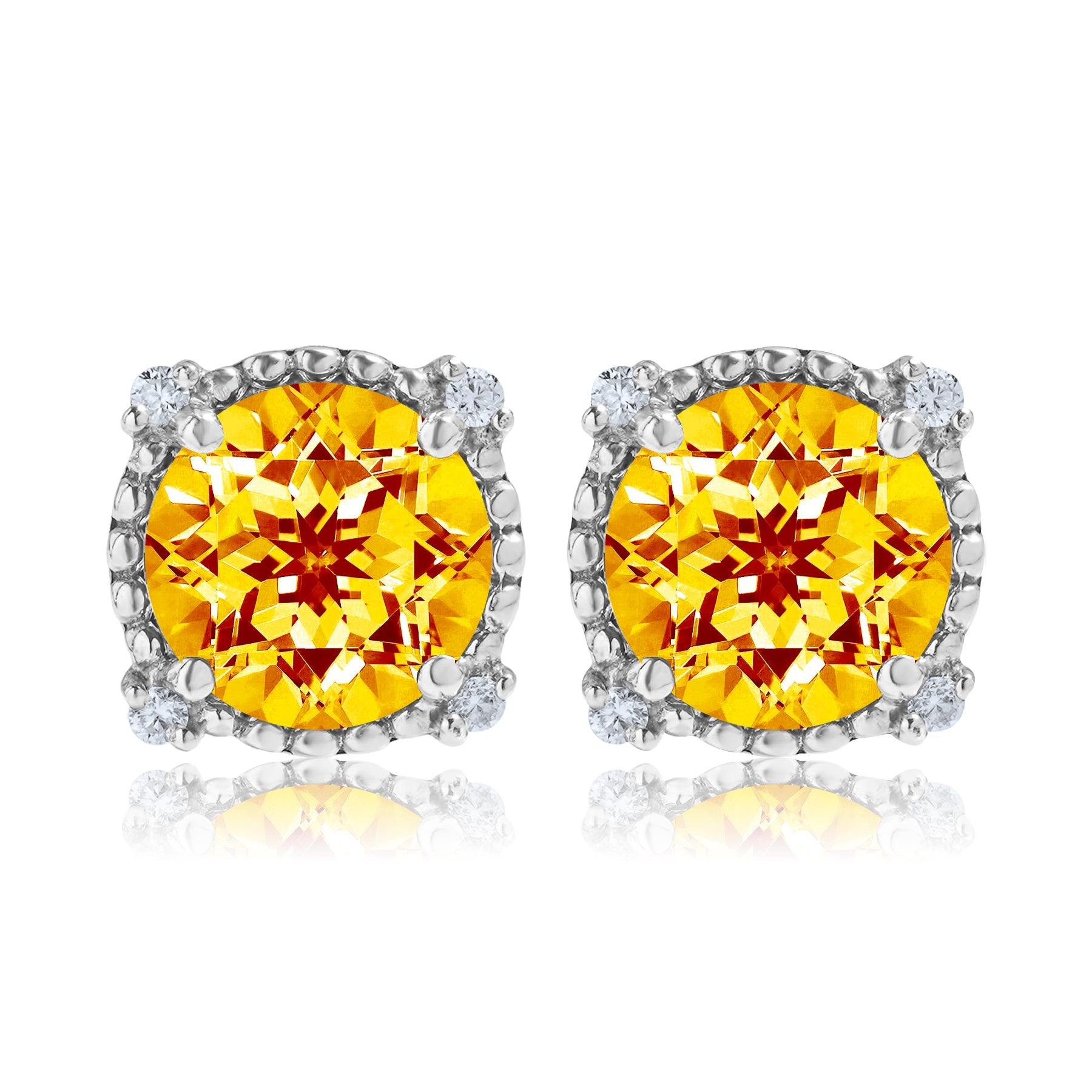 JeenMata 3.5 Carat Round Cut November Birthstone Stud Earrings - Halo Milgrain Earrings in 18K White Gold Plating for Women