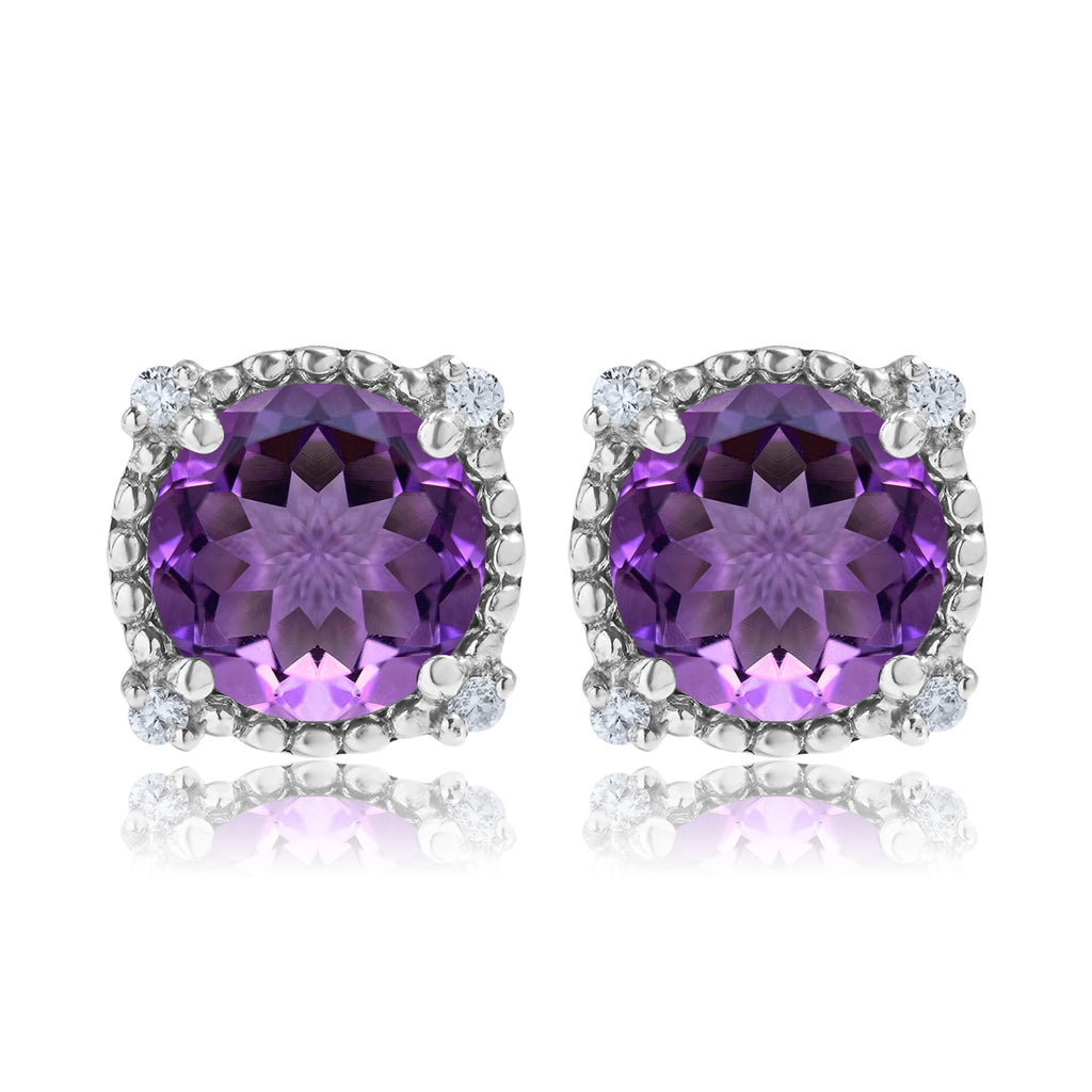 JeenMata 3.5 Carat Round Cut February Birthstone Stud Earrings - Halo Milgrain Earrings in 18K White Gold Plating for Women