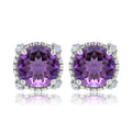 JeenMata 3.5 Carat Round Cut February Birthstone Stud Earrings - Halo Milgrain Earrings in 18K White Gold Plating for Women