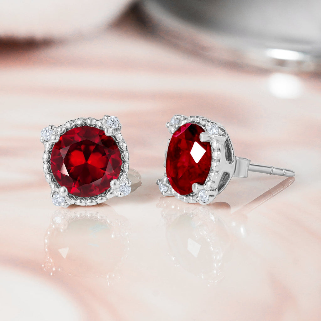 JeenMata 3.5 Carat Round Cut January Birthstone Stud Earrings - Halo Milgrain Earrings in 18K White Gold Plating for Women