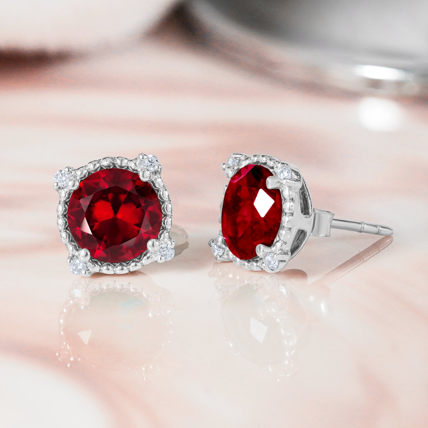 JeenMata 3.5 Carat Round Cut January Birthstone Stud Earrings - Halo Milgrain Earrings in 18K White Gold Plating for Women