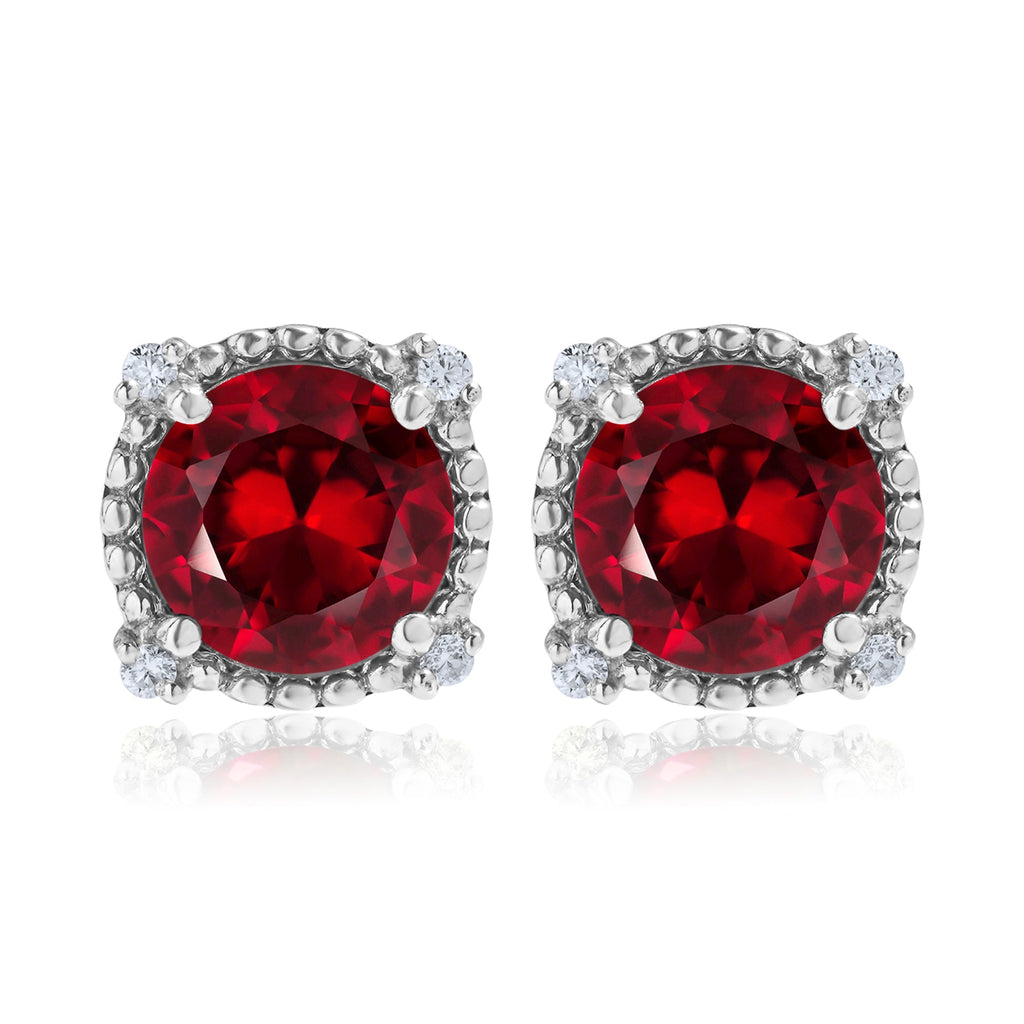 JeenMata 3.5 Carat Round Cut January Birthstone Stud Earrings - Halo Milgrain Earrings in 18K White Gold Plating for Women