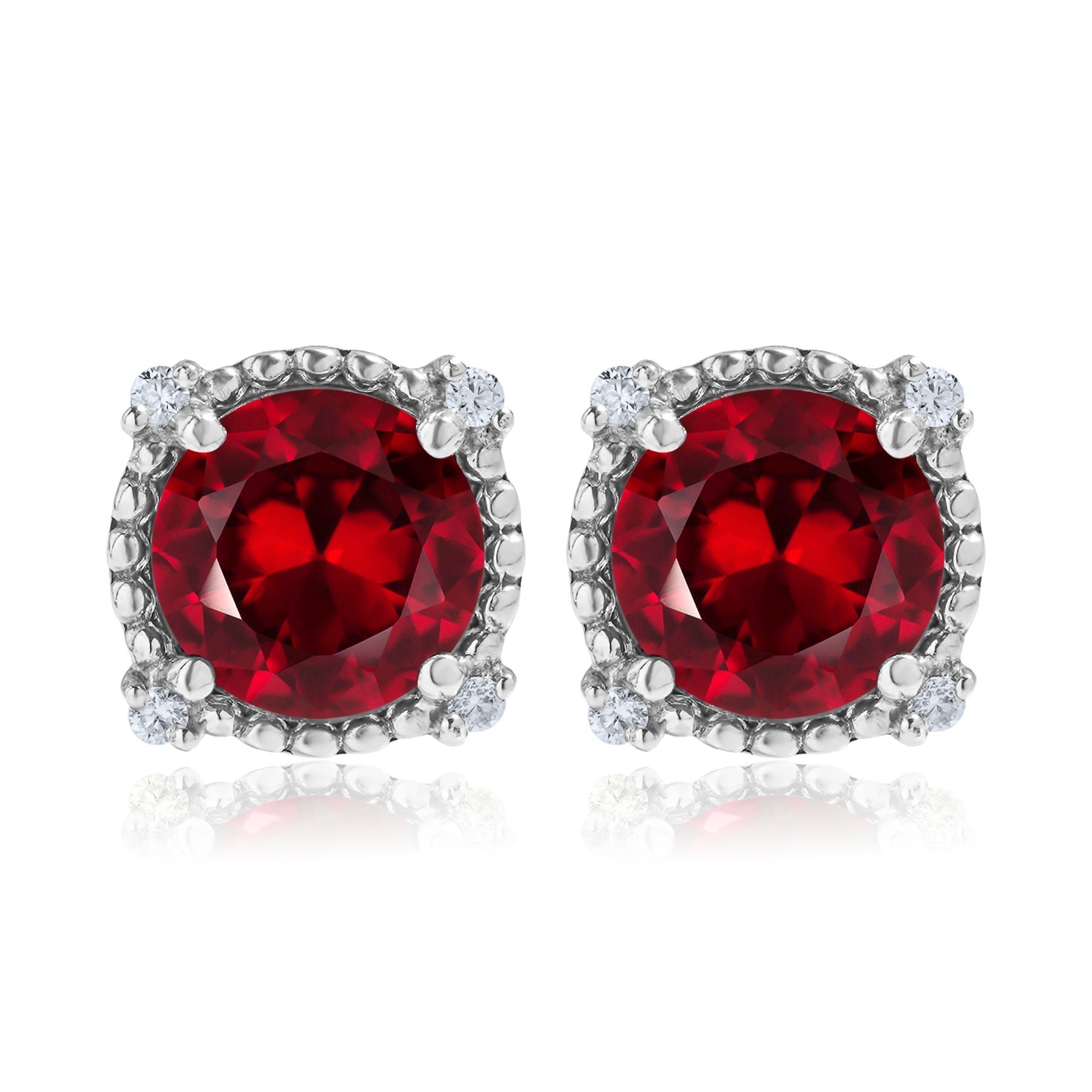 JeenMata 3.5 Carat Round Cut January Birthstone Stud Earrings - Halo Milgrain Earrings in 18K White Gold Plating for Women