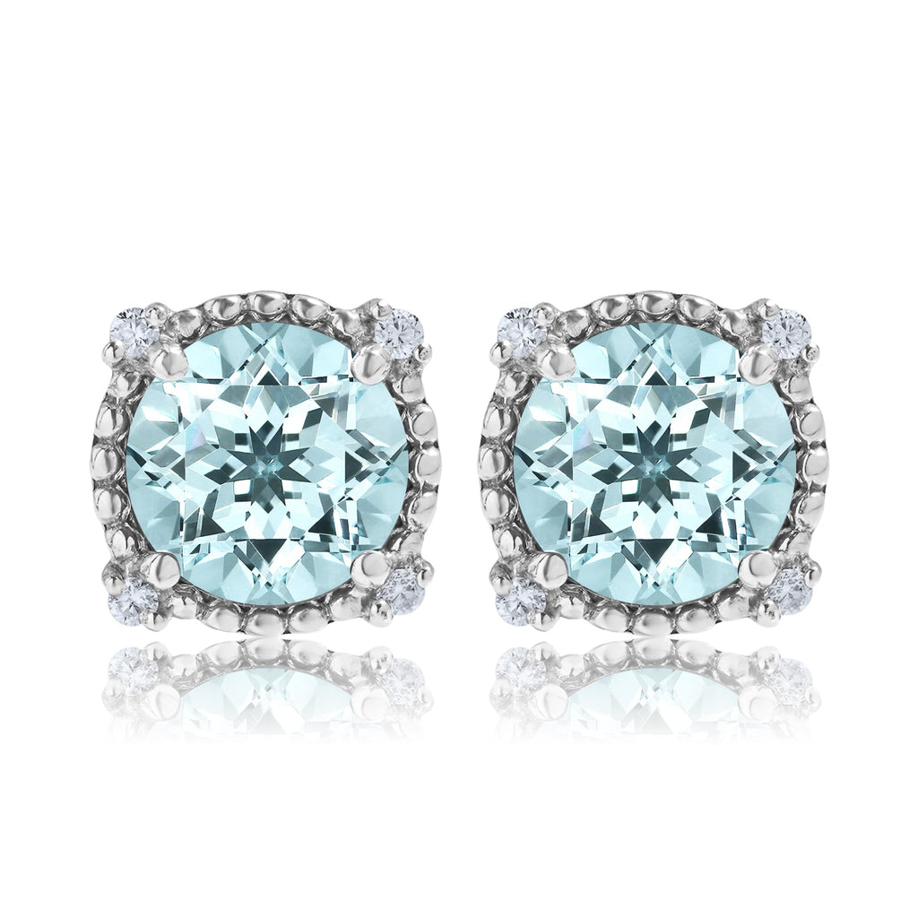 JeenMata 3.5 Carat Round Cut March Birthstone Stud Earrings - Halo Milgrain Earrings in 18K White Gold Plating for Women