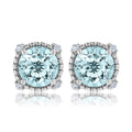 JeenMata 3.5 Carat Round Cut March Birthstone Stud Earrings - Halo Milgrain Earrings in 18K White Gold Plating for Women