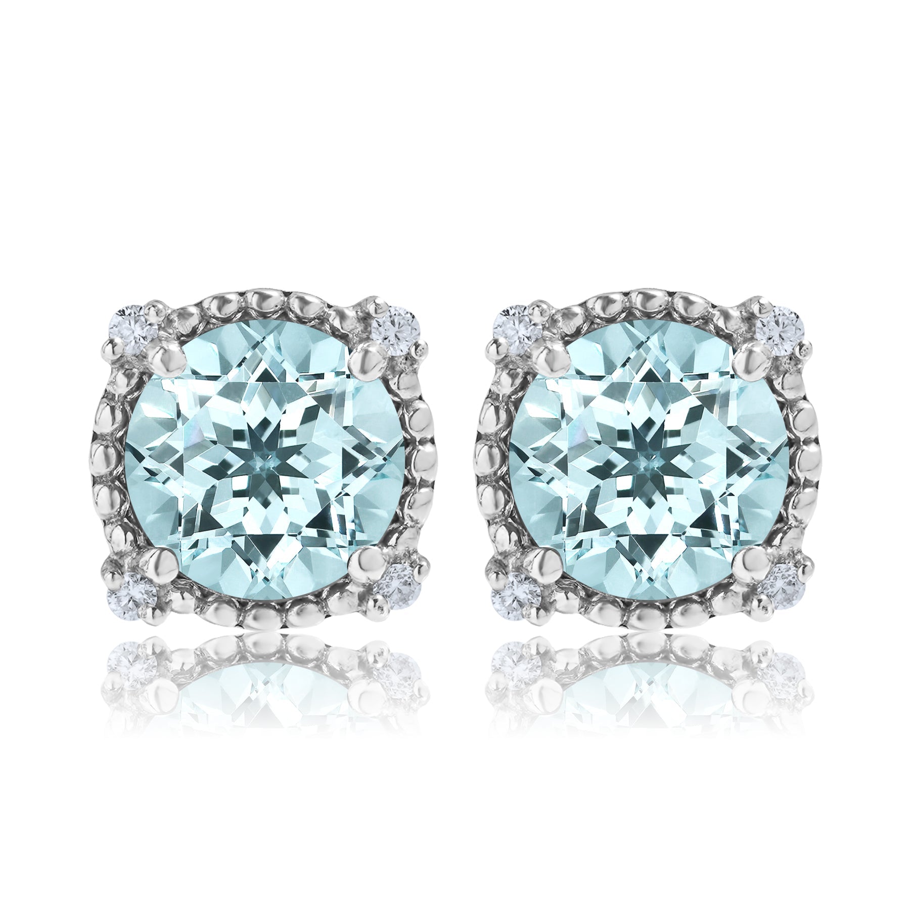 JeenMata 3.5 Carat Round Cut March Birthstone Stud Earrings - Halo Milgrain Earrings in 18K White Gold Plating for Women