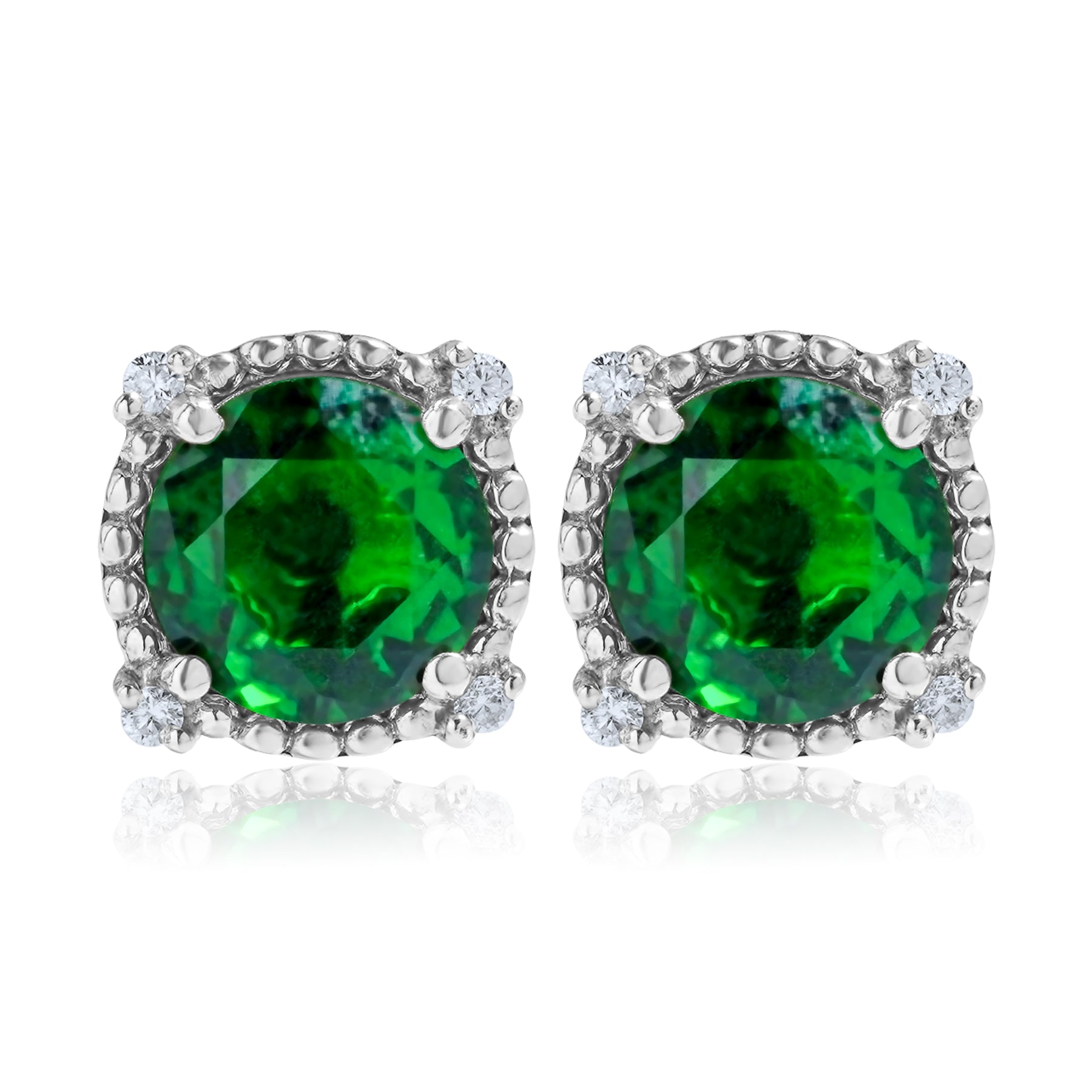 JeenMata 3.5 Carat Round Cut May Birthstone Stud Earrings - Halo Milgrain Earrings in 18K White Gold Plating for Women