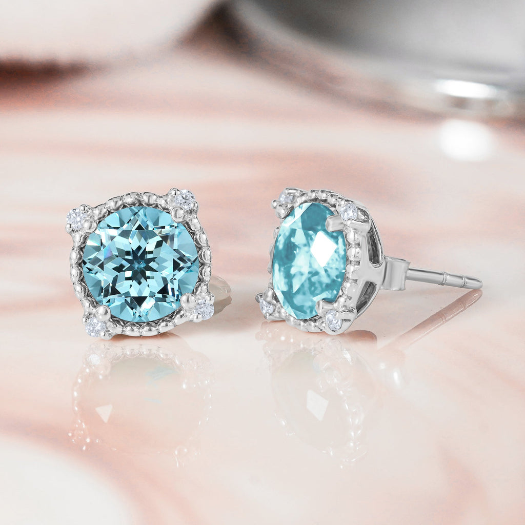JeenMata 3.5 Carat Round Cut December Birthstone Stud Earrings - Halo Milgrain Earrings in 18K White Gold Plating for Women