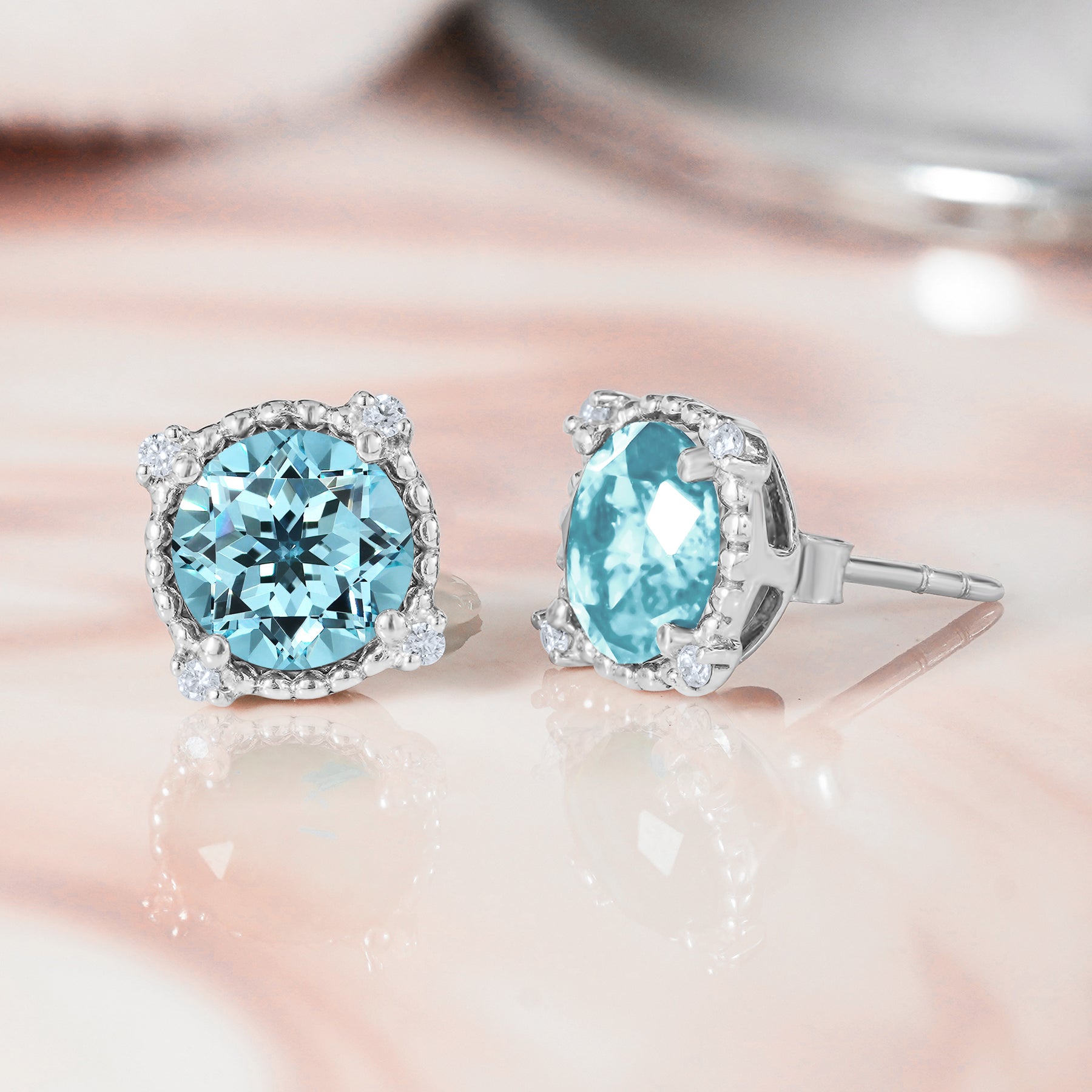 JeenMata 3.5 Carat Round Cut December Birthstone Stud Earrings - Halo Milgrain Earrings in 18K White Gold Plating for Women
