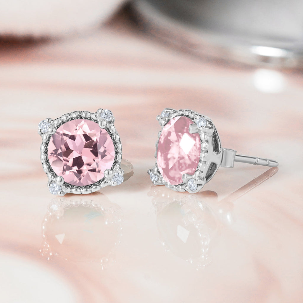 JeenMata 3.5 Carat Round Cut October Birthstone Stud Earrings - Halo Milgrain Earrings in 18K White Gold Plating for Women