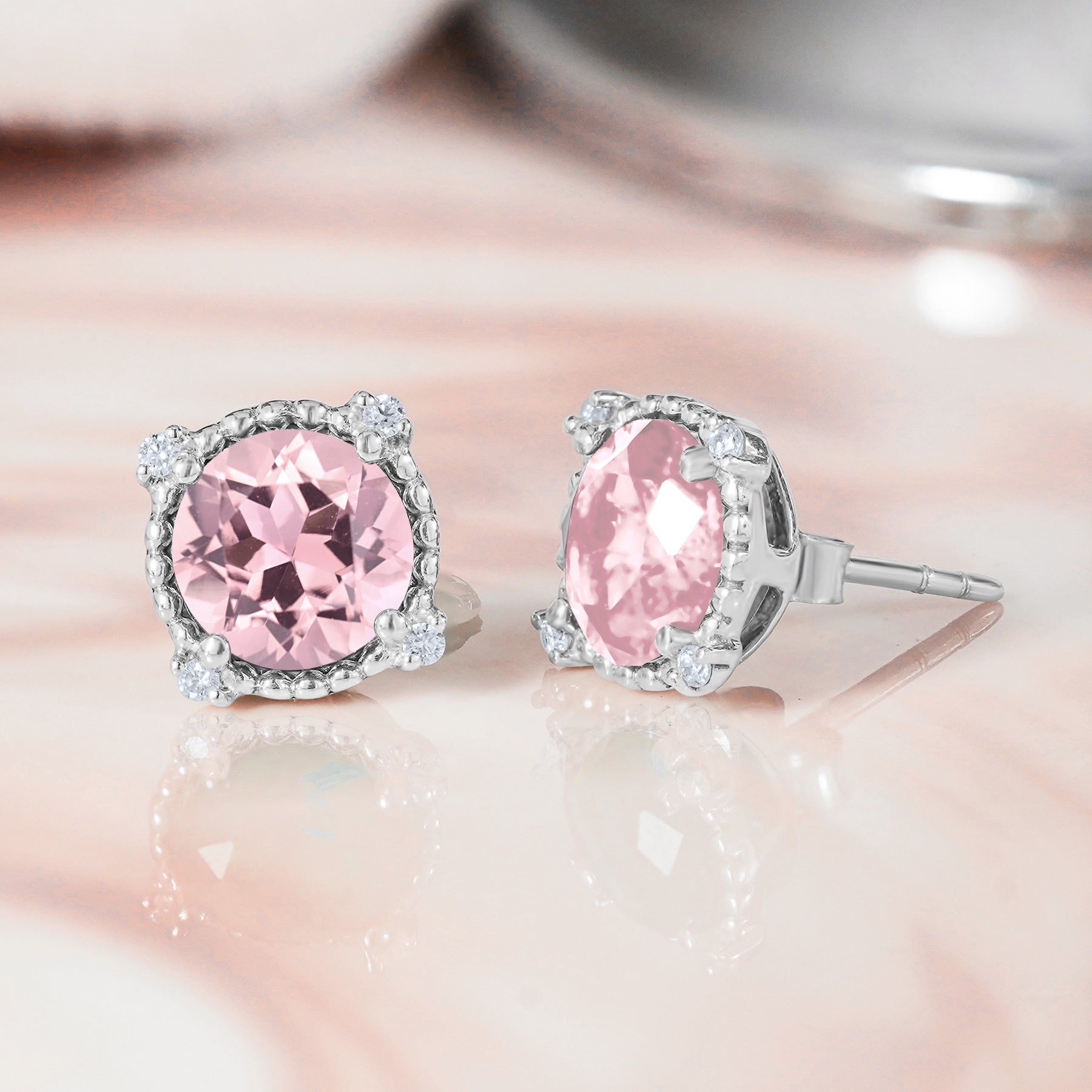 JeenMata 3.5 Carat Round Cut October Birthstone Stud Earrings - Halo Milgrain Earrings in 18K White Gold Plating for Women