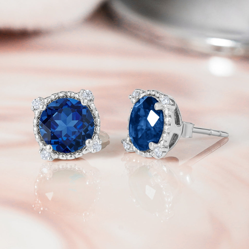 JeenMata 3.5 Carat Round Cut September Birthstone Stud Earrings - Halo Milgrain Earrings in 18K White Gold Plating for Women