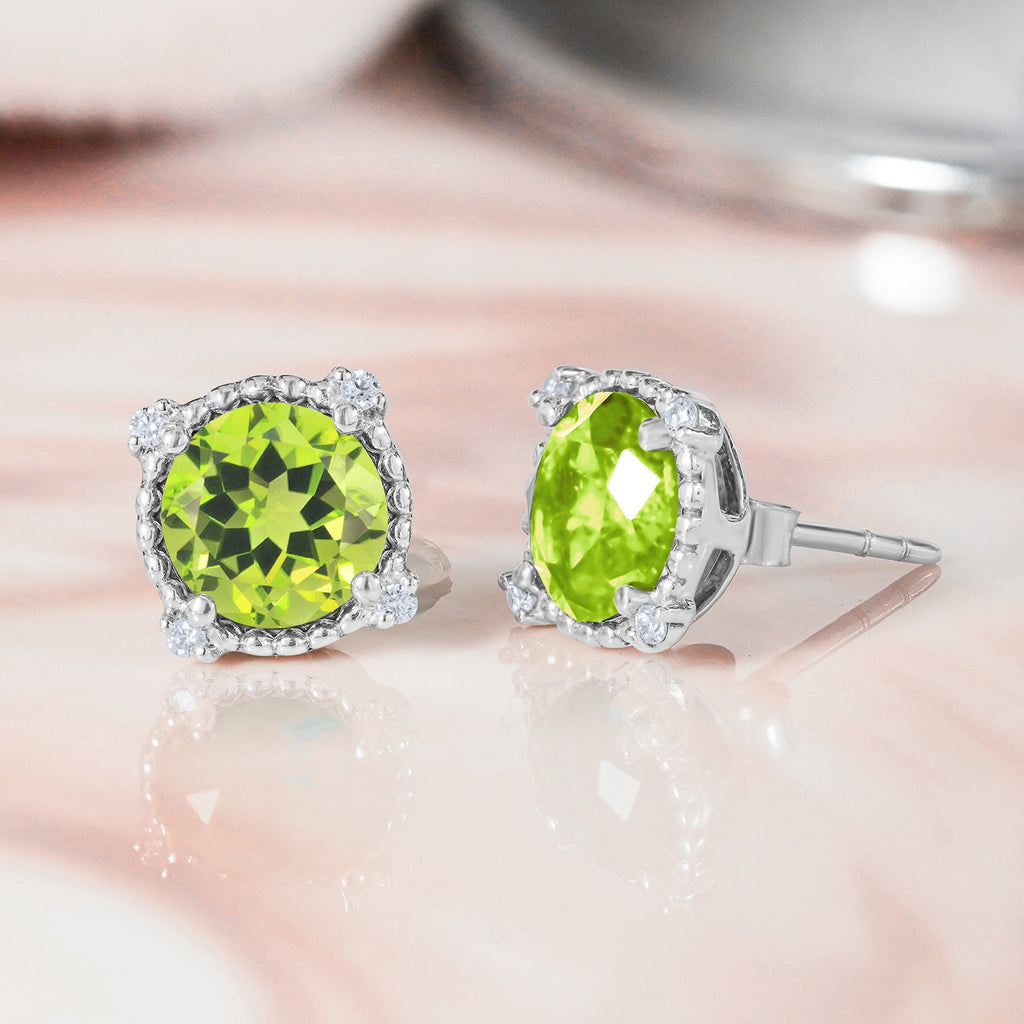 JeenMata 3.5 Carat Round Cut August Birthstone Stud Earrings - Halo Milgrain Earrings in 18K White Gold Plating for Women