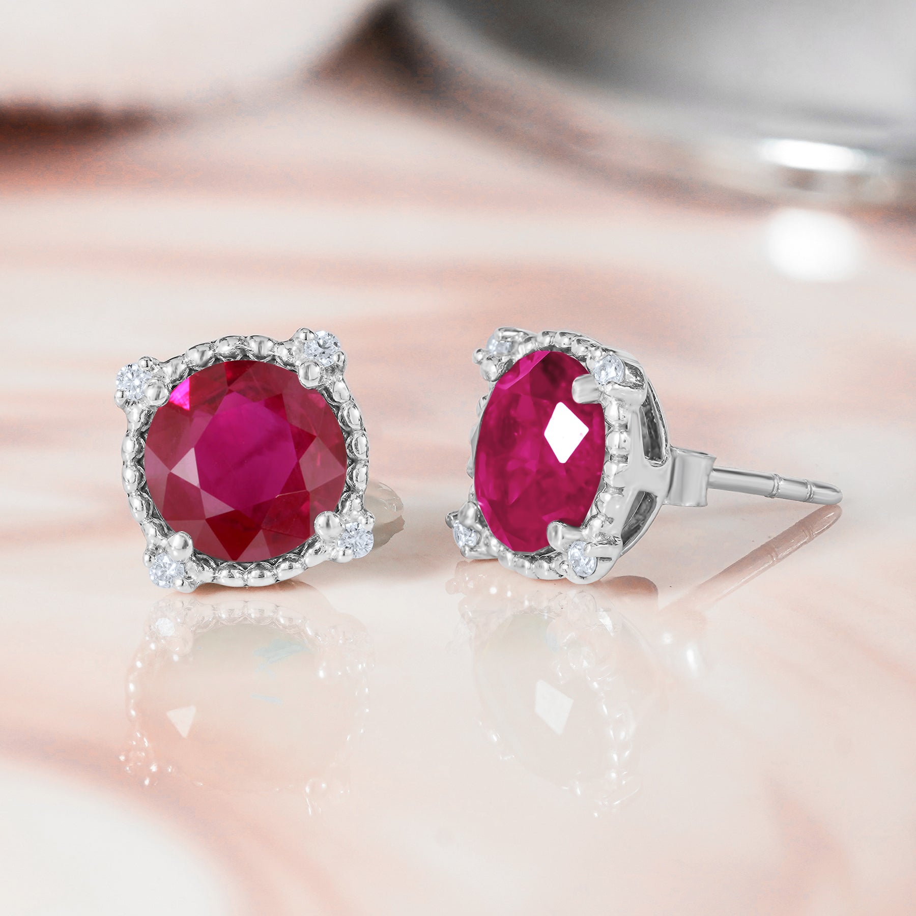 JeenMata 3.5 Carat Round Cut July Birthstone Stud Earrings - Halo Milgrain Earrings in 18K White Gold Plating for Women