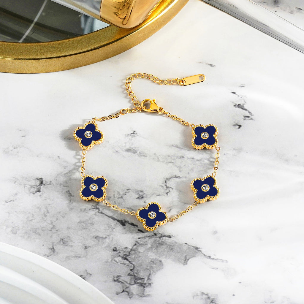 Modern Flower Link Bracelet in Yellow Gold Plated