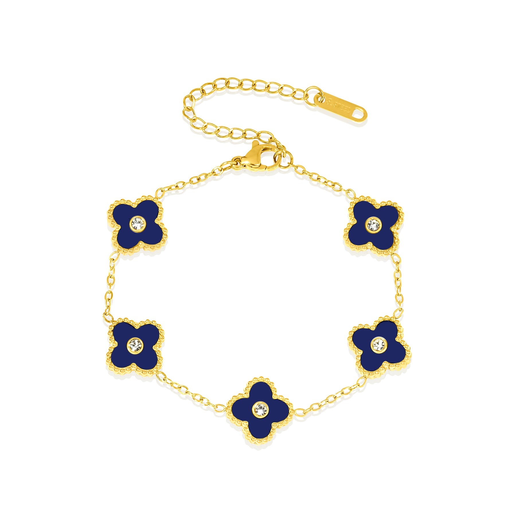 Modern Flower Link Bracelet in Yellow Gold Plated