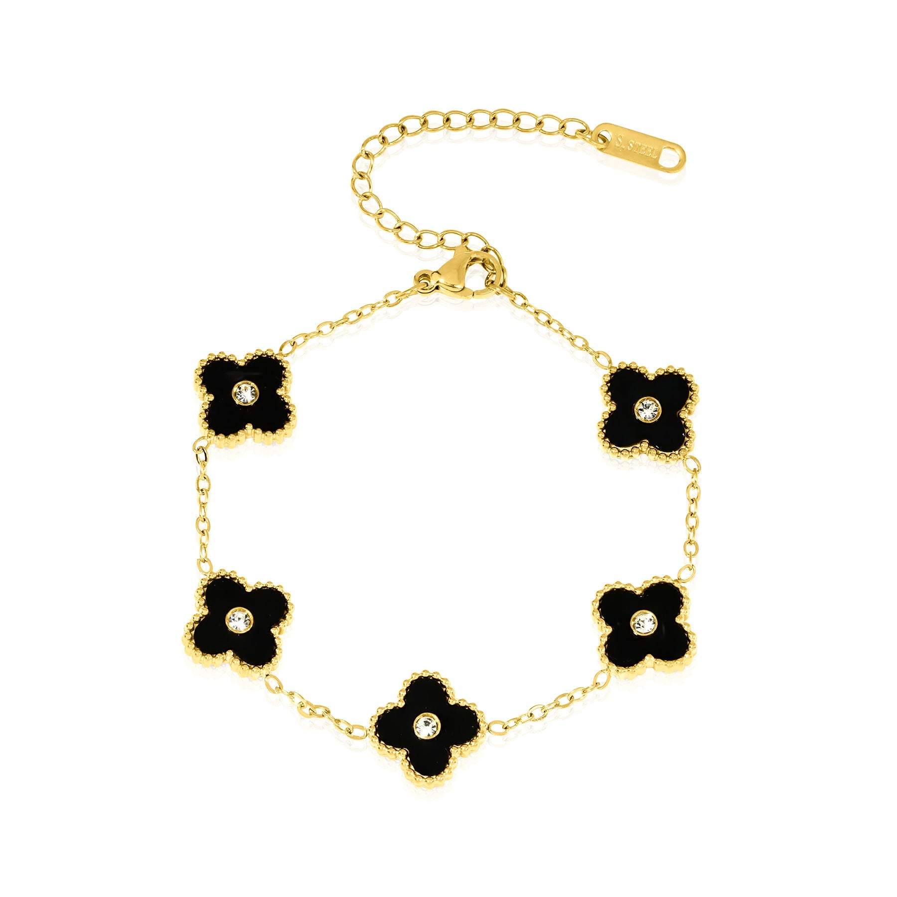 Modern Flower Link Bracelet in Yellow Gold Plated