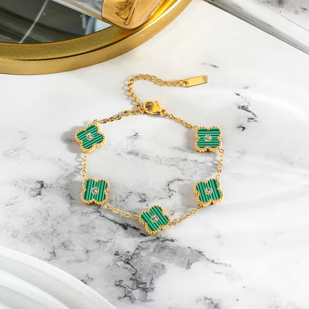 Modern Flower Link Bracelet in Yellow Gold Plated