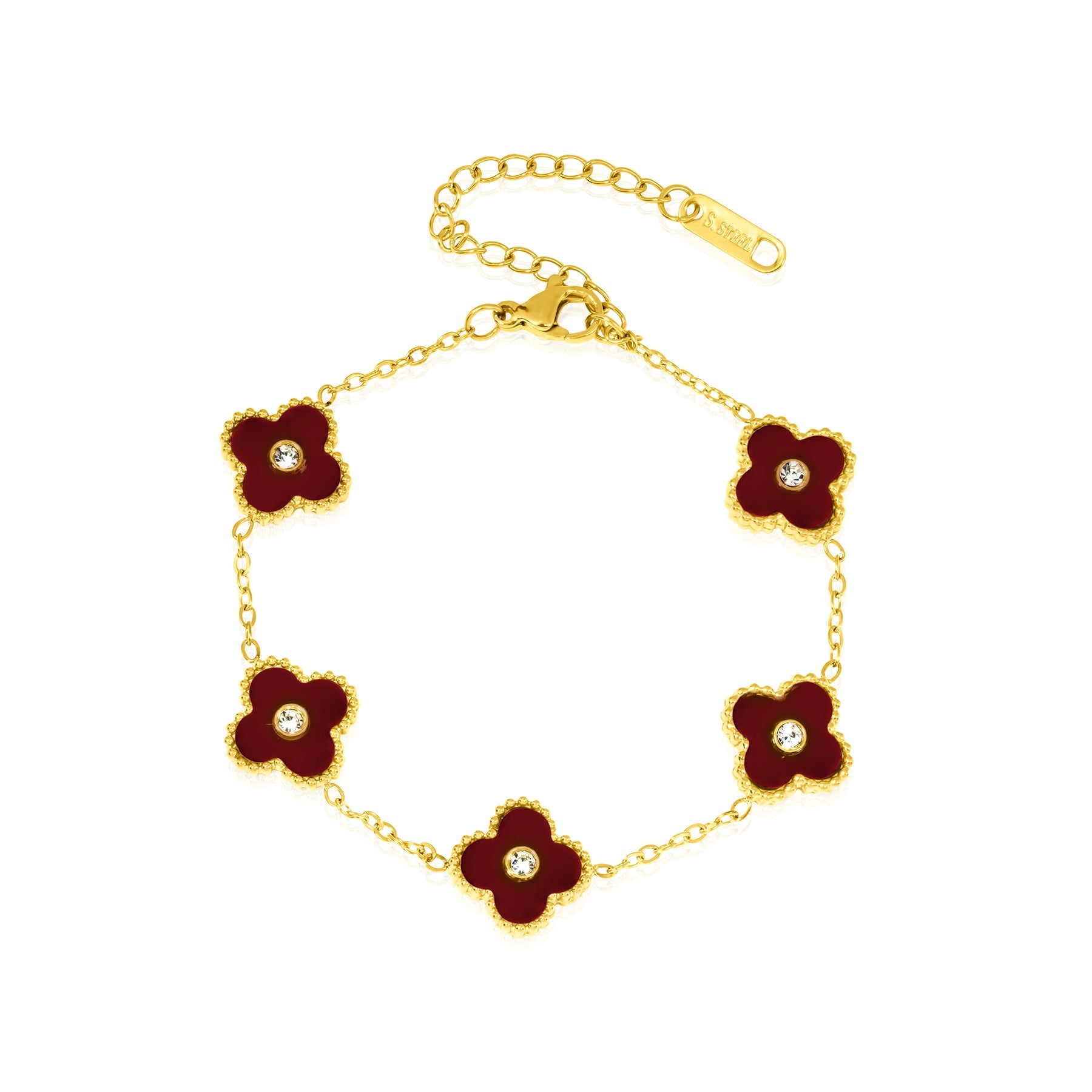 Modern Flower Link Bracelet in Yellow Gold Plated