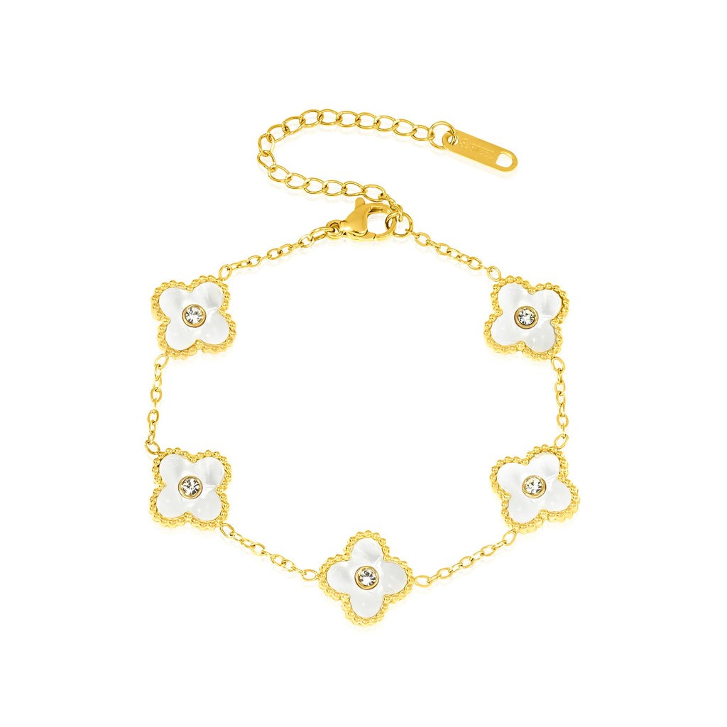 Modern Flower Link Bracelet in Yellow Gold Plated