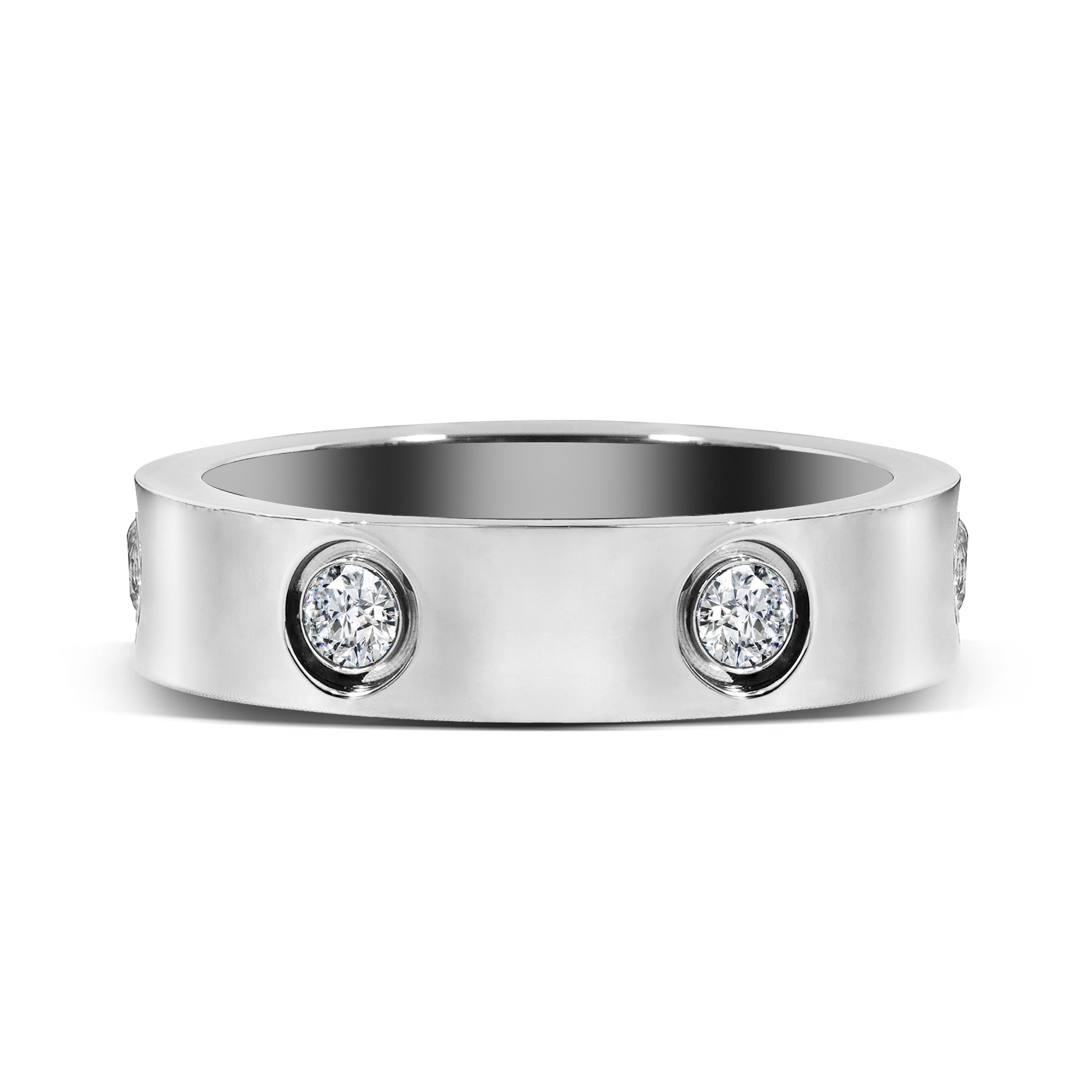 Classic Wedding Band - Flush Bezel Wedding Ring - Anniversary and Meaningful Gift for Women in White Gold Plating