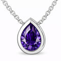 JeenMata 3 Carat June - Alexandrite Birthstone Pear Cut Bezel Set Pendant Necklace - in 18K White Gold Plating for Women
