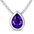 JeenMata 3 Carat February - Amethyst Birthstone Pear Cut Bezel Set Pendant Necklace - in 18K White Gold Plating for Women