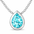 JeenMata 3 Carat March - Aquamarine Birthstone Pear Cut Bezel Set Pendant Necklace - in 18K White Gold Plating for Women