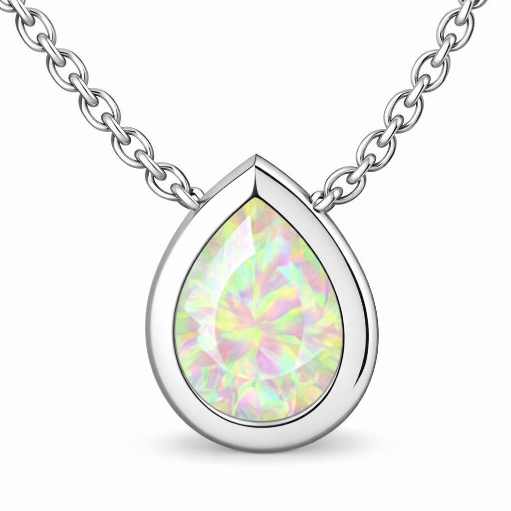 JeenMata 3 Carat November - Citrine Birthstone Pear Cut Bezel Set Pendant Necklace - in 18K White Gold Plating for Women