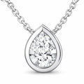 JeenMata 3 Carat April - Cubic Zirconia Birthstone Pear Cut Bezel Set Pendant Necklace - in 18K White Gold Plating for Women
