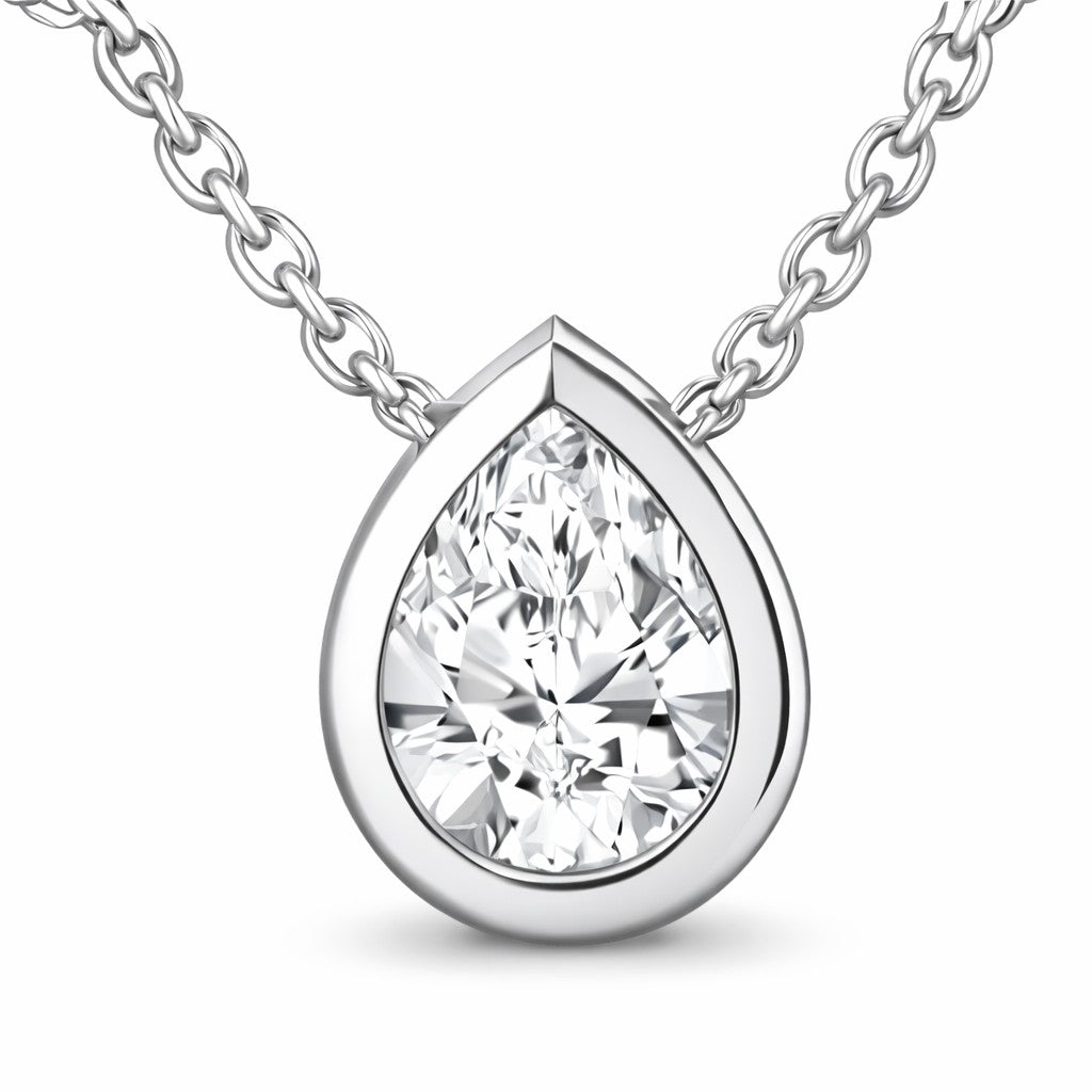 JeenMata 3 Carat April - Cubic Zirconia Birthstone Pear Cut Bezel Set Pendant Necklace - in 18K White Gold Plating for Women