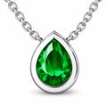 JeenMata 3 Carat May - Emerald Birthstone Pear Cut Bezel Set Pendant Necklace - in 18K White Gold Plating for Women