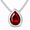 JeenMata 3 Carat January - Garnet Birthstone Pear Cut Bezel Set Pendant Necklace - in 18K White Gold Plating for Women