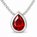 JeenMata 3 Carat July - Ruby Birthstone Pear Cut Bezel Set Pendant Necklace - in 18K White Gold Plating for Women