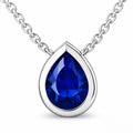JeenMata 3 Carat September - Sapphire Birthstone Pear Cut Bezel Set Pendant Necklace - in 18K White Gold Plating for Women