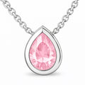 JeenMata 3 Carat October - Pink Tourmaline Birthstone Pear Cut Bezel Set Pendant Necklace - in 18K White Gold Plating for Women