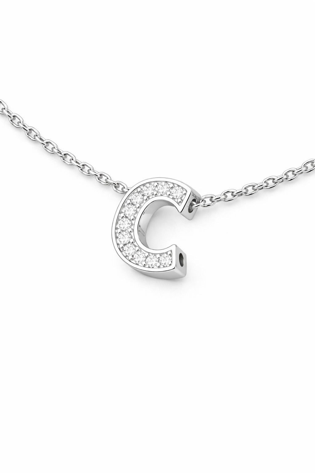JeenMata Lab Grown Diamond Initial “C” Letter Necklace – Elegant Alphabet Pendant Gift – 18K White Gold Plating for Women